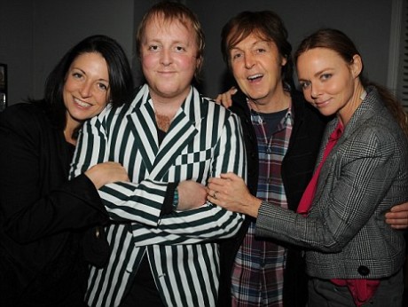 ***Exclusive Allrounder*** Mary McCartney, James McCartney, Paul McCartney and Stella McCartney McCartney checks out son's solo gig Sir Paul McCartney turned heads after showing up to his son James' concert in London on Thursday (15Dec11) with his daughters Mary and Stella.   It was a McCartney family reunion as the Beatles legend took his two daughters to see their little brother play at the 200-capacity Barfly venue in Camden, North London.   The 34 year old then surprised his superstar father by dedicating his ballad Wings Of A Lightest Weight to him.   He told the crowd, "This is about my dad. It's a beautiful song." (PAW/WN/CL) London, England - 15.12.11 Mandatory Credit: Danny Clifford/WENN.com