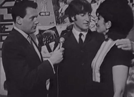 Stills from footage of John Lennon being interviewed on Ready Steday Go in 1964 by Keith Fordyce - he's joined by Alma Cogan ***YOUTUBE GRABS***