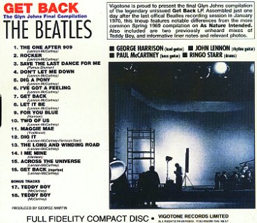 BEATLES: LAS MEZCLAS REALES DE GLYN JOHNS DE GEAT BACK" SÓLO SE HAN PUBLICADO EN JAPON
